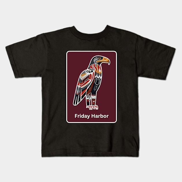 Friday Harbor Washington Native American Indian American Red Background Eagle Hawk Haida Kids T-Shirt by twizzler3b